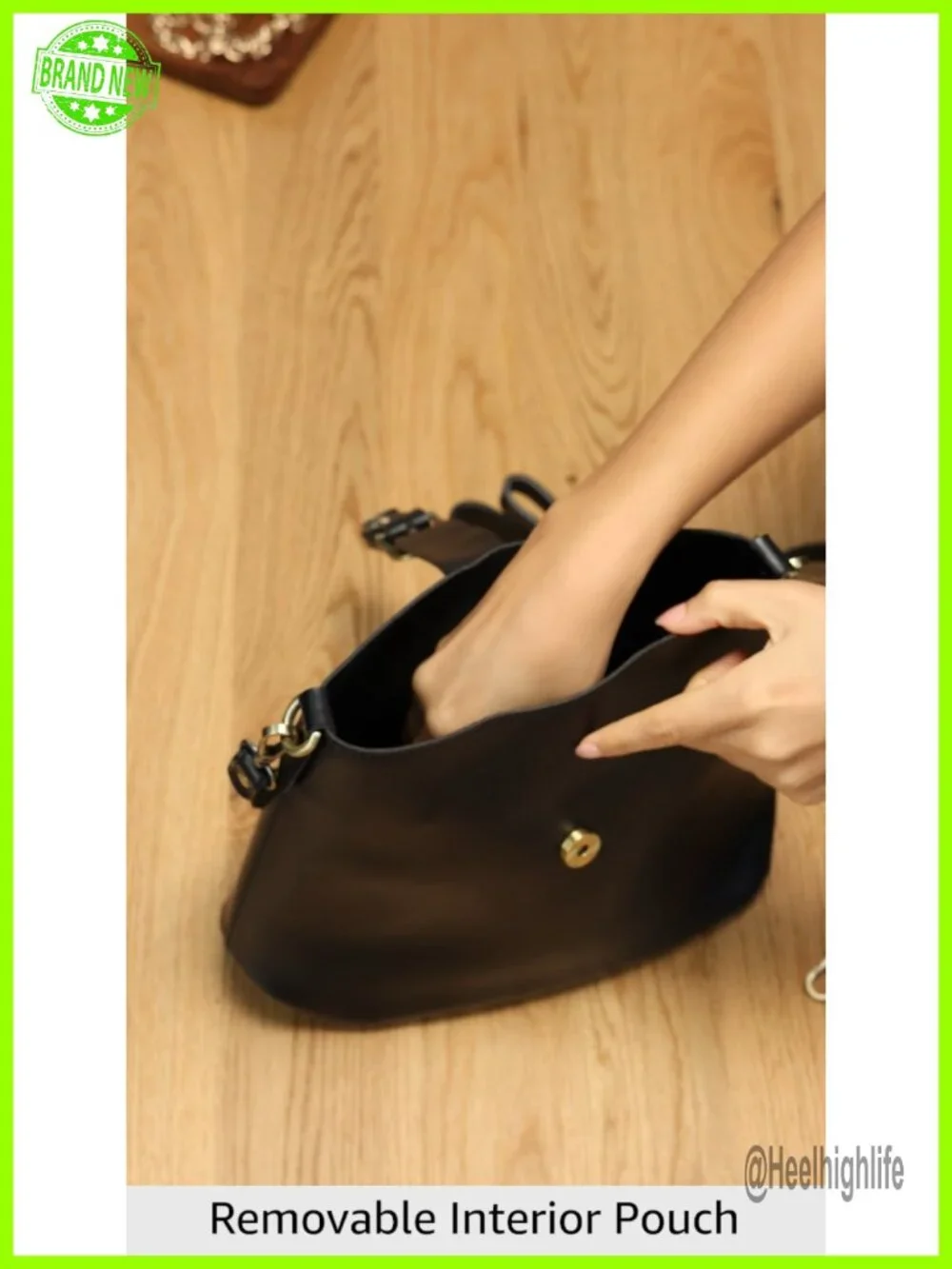 Vegan Leather Bucket Bag with Removable Zipper Pouch, Adjustable Straps
